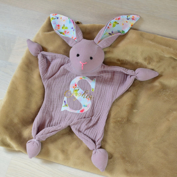Muslin Personalised Bunny comforter.